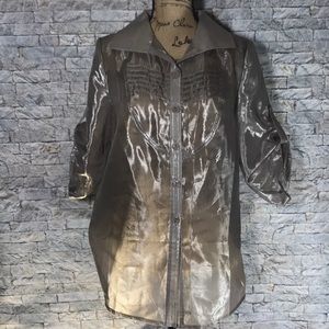 NAERSI | Sheer Button Down Blouse | Silver | XL